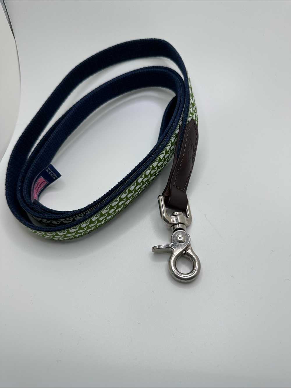 Vineyard Vines Navy & Green Dog Leash with Silver Snap